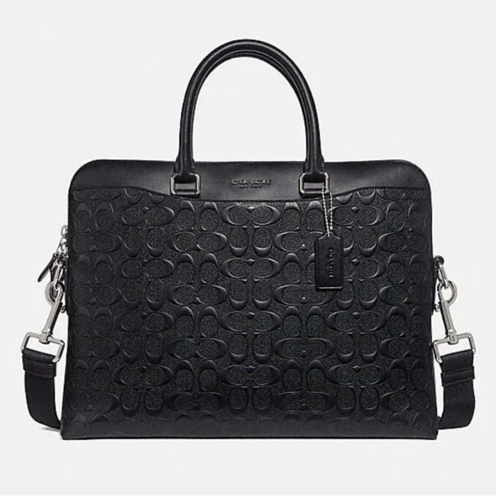 COACH RARE Signature Leather Computer Work Laptop Briefcase authentic luxury